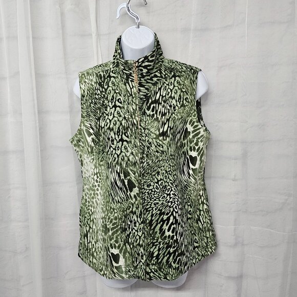 Vintage Cali & York Vest Leopard Mock Neck Zip Green Grunge Punk PM - Picture 2 of 13